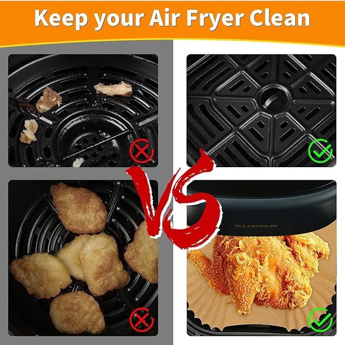 Air Fryer Liners Disposable Square for Ninja AF141 AF142 5Qt/Ninja AF181 AF182 6.5Qt, 100PCs 7.9in Non-stick Oil-proof Parchment Cooking Paper for Gourmia/Cosori/Chefman 5-8Qt Airfryer/Media 11 Quart