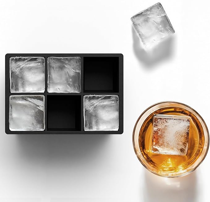 Silicone Ice Cube Trays – Large Silicone Molds for 2-Inch Ice Cubes and Spheres Whiskey Ice Cube Trays with Lids for Cocktails & Bourbon – Set of 2