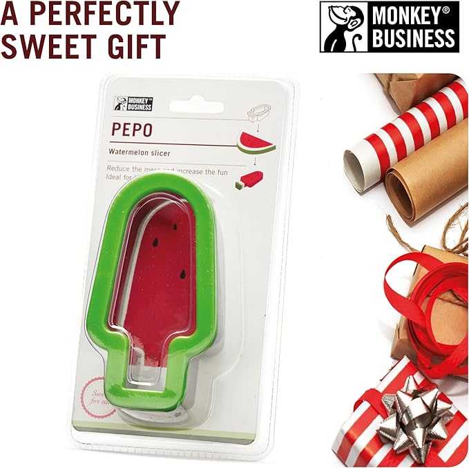 Monkey Business Pepo Watermelon Popsicle Cutter Mold, Stainless Steel Watermelon Slicer, Fun Popsicle Shape Sandwich and Cookie Cutter for Fruits
