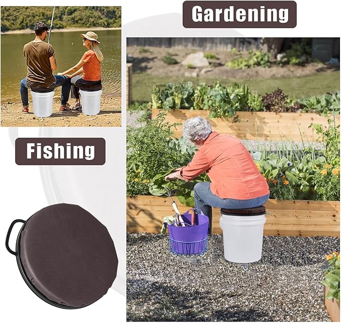 Foxtune 360-Degree Swivel Bucket Seat, 5 Gallon Bucket Lid, Spin Bucket Seat Cushion, Silent, Comfortable, Water-Resistant, for Fishing, Gardening, Hunting and Camping (Coffee Brown)