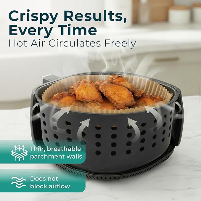 Cathy Yoder's Round Air Fryer Liners, 125 PCS 8 inch Air Fryer Liners Disposable Round, 5-8 QT Circle Airfryer Liner Easy Cleanup Airfryer Parchment Paper Round-Shape Sheets for Cooking & Baking