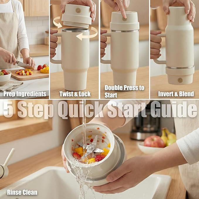 Richboyz Portable Blender Attachment for 30oz & 40oz Tumblers: Rechargeable Personal Blender Add-On Fits Most 3.5–4 Inch Wide Mouth Cups for Smoothies & Protein Shakes