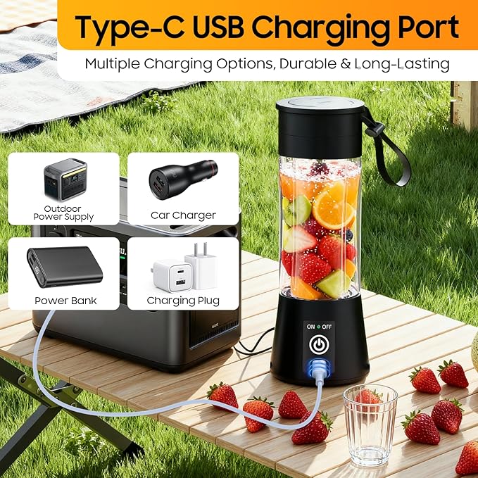 2026 Newly Upgraded Portable Smoothie Blender - Cordless Personal Blender Type-C Rechargeable, 13Oz Juice Cup BAP Free, 20,000Rpm Speed Powerful Blending, Freshly Squeezed in Sports/Office