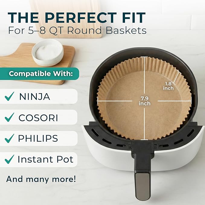 Cathy Yoder's Round Air Fryer Liners, 250 PCS 8 inch Air Fryer Liners Disposable Round, 5-8 QT Circle Airfryer Liner Easy Cleanup Airfryer Parchment Paper Round-Shape Sheets for Cooking & Baking