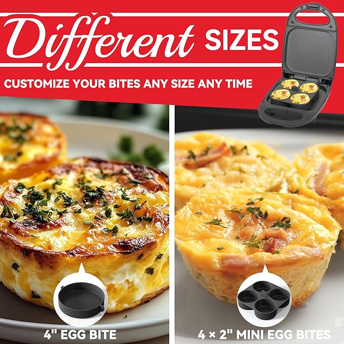 SugarWhisk Egg Bite Maker with 2 Silicone Egg Molds for Breakfast Sandwiches, Breakfast Maker, Omelet Pan, Healthy Snacks or Desserts, Black