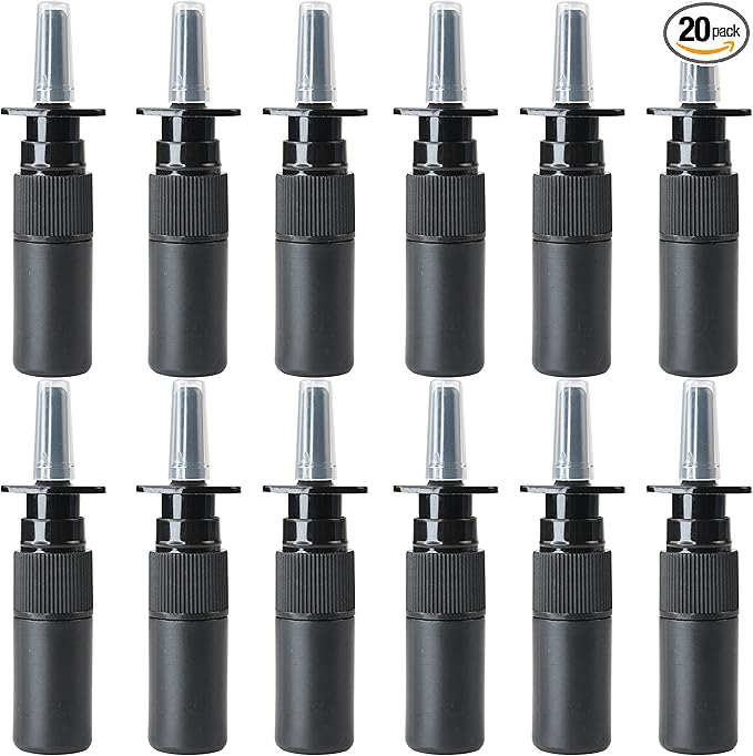 5ml 20Pcs Black Nasal Spray Bottles Fine Mist Sprayers Empty Refillable Travel Container For Perfumes Essential Oils Saline Water Nasal Spray Applications