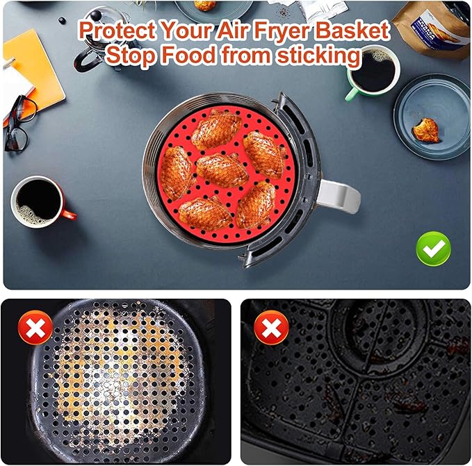 Air Fryer Silicone Liners,3 Pack Reusable Food-Grade Silicone Mat, Non-stick Heat Resistant Air Fryer Accessories (L-Rotundity)