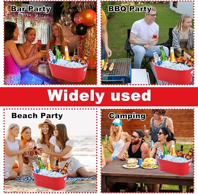 4Pcs 3 Gallon Red Galvanized Bucket Ice Bucket Large Metal Drink Buckets for Parties Beer Beverage Tub with Scoops for Champagne Cocktails Wine Cooling for Mimosa Bar Supplies