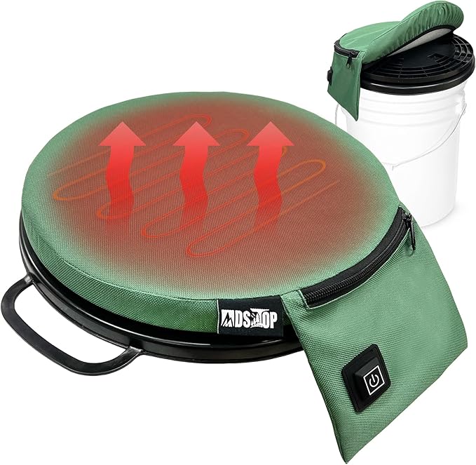 MDSTOP Heated 5 Gallon Bucket Seat, 360-Degree Swivel Bucket Seat Lid, Waterproof Top Seat Foam Cushion for Dove Duck Hunting, Ice Fishing, Baseball, Gardening, Camping（No Power Bank）
