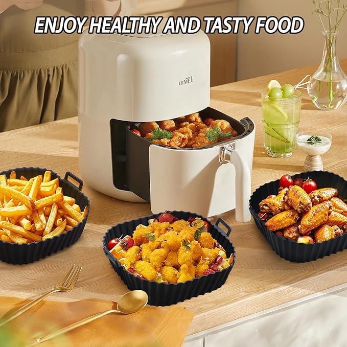 Komzon Silicone Air Fryer Liners Reusable 3 PCS, Airfryer Liners, Silicone Air Fryer Basket Liners Square, Food Grade AirFryer Accessories 4-7 QT, Ktchen Gadgets for Pot Oven Liner Baking Tray Pan