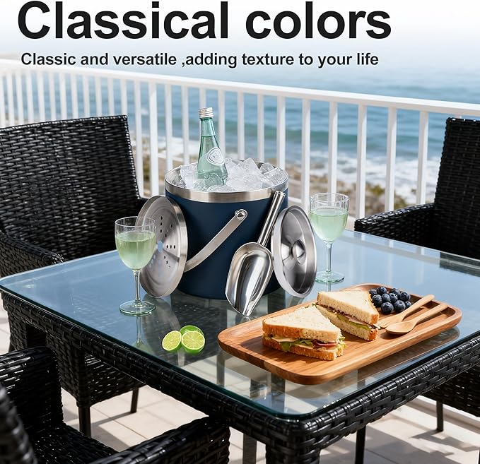 3L Double-Wall Insulated Stainless Steel Ice Bucket with scoop for Cocktail Bar - Metal Ice Bucket for freezer with Lid for parties,Camping,and More!champagne bucket,bar cart accessories
