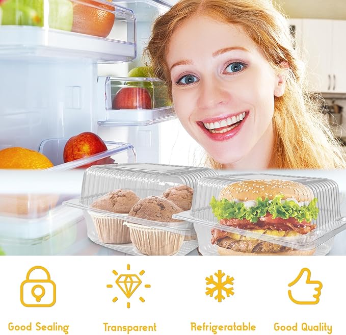Qyyiguf 200 PCS Clear Plastic Square Hinged Containers,Disposable To Go Containers with Lids,Clamshell Food Containers for Sandwiches,Dessert,Cakes,Cookies,Salads,Pasta(5.3x4.7x2.8 In)