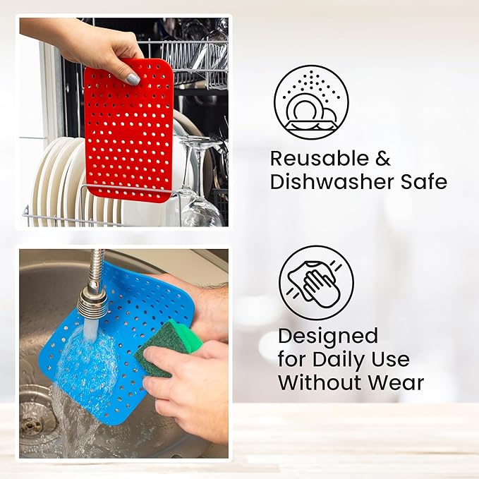 Reusable Air Fryer Liners 4 Pack for Dual Basket Fryers - Rectangle Silicone Airfryer Liners - 5.25 x 8” for Basket - Easy to Clean Air Fryer Accessories - Non-Stick Parchment Paper Replacement