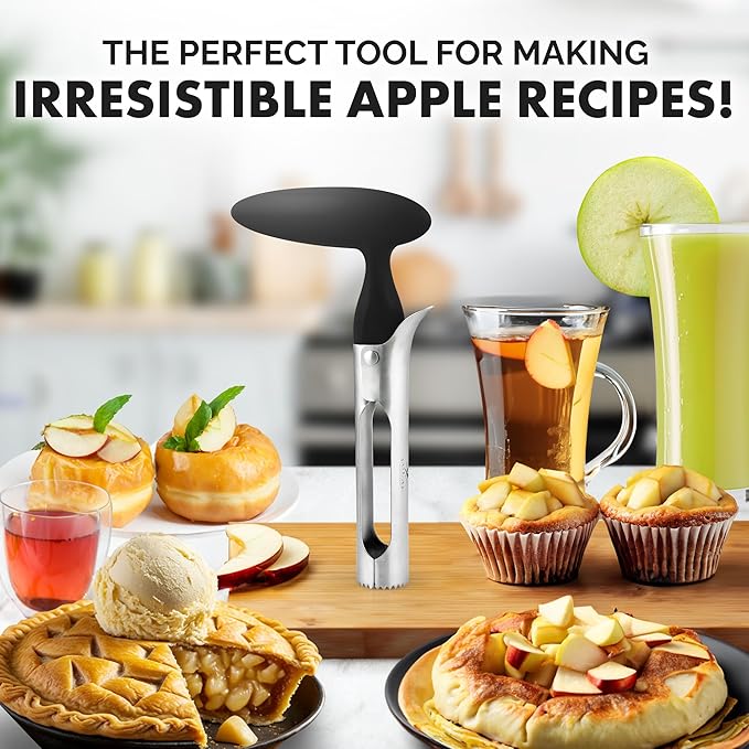 Zulay Kitchen Ultra Sharp Apple Corer Tool - Stainless Steel, Sharp & Serrated Blade Cores in Seconds - Easy to Use & Clean, Durable Apple Core Remover for Apples & Small Fruits - Black