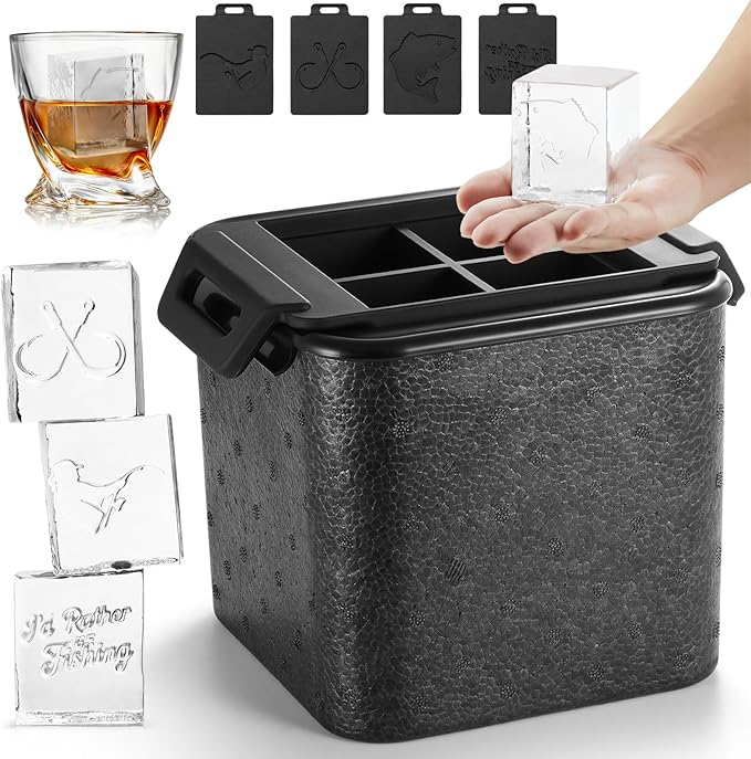 Clear Square Ice Cube Maker Mold for Whiskey Bourbon, Fishing Gifts for Men, Stocking Stuffers for Men