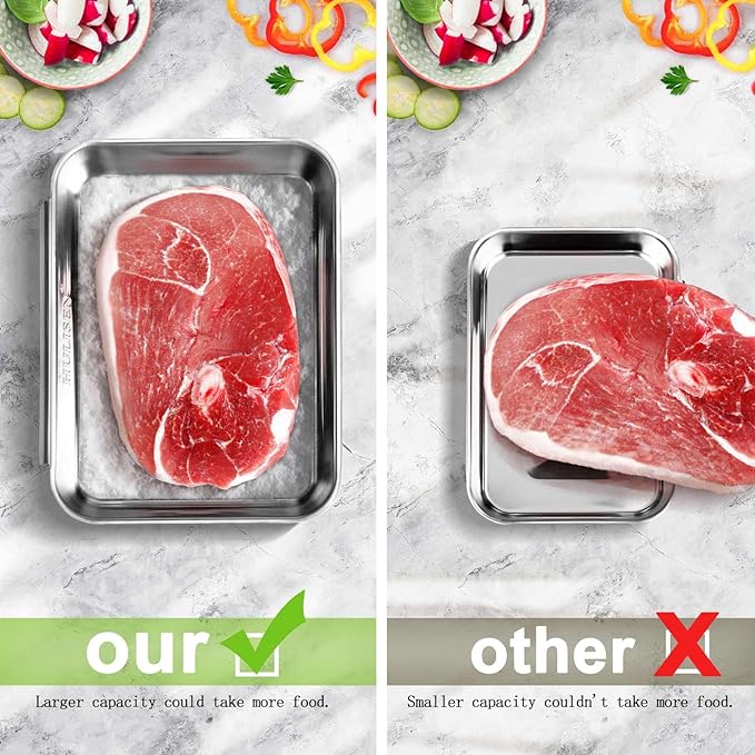 HULISEN Breading Trays Set of 3, Large Stainless Steel Breading Pans for Dredging Chicken Breasts and Marinating Meat, Interlocking Food Prep Trays for Coating Fish and Breadcrumb Dishes, Oven Safe