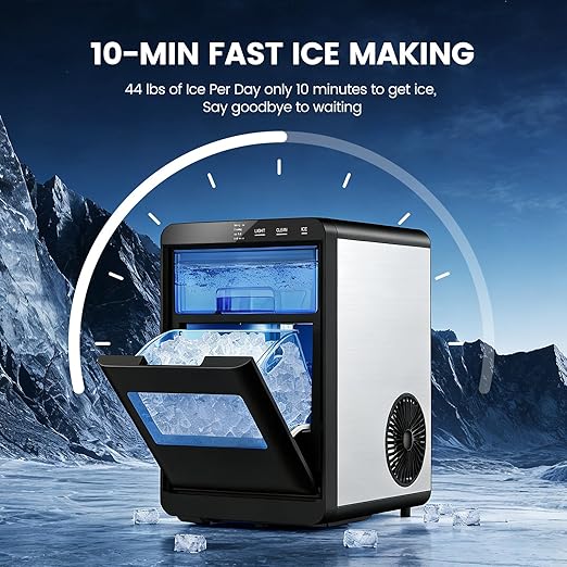 Kndko Nugget Ice Makers Countertop, Pebble Ice Machine & Crushed Ice Maker 44Lbs/24H, Pellet Ice Makers with Ice Scoop & Removable Basket, Self-Cleaning Countertop Ice Machine for Home/Kitchen/Office