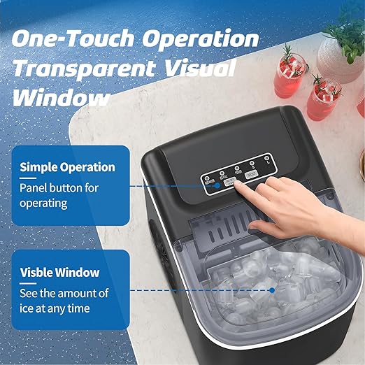 26LBS Per Day Portable Countertop Ice Maker, Self-Cleaning 2 Sizes of Bullet Ice Machine with Scoop and Basket, 9 Cubes in 6 min,Ideal for Home/Kitchen/Bar/Camping (Home, 26.5LBS/Day)