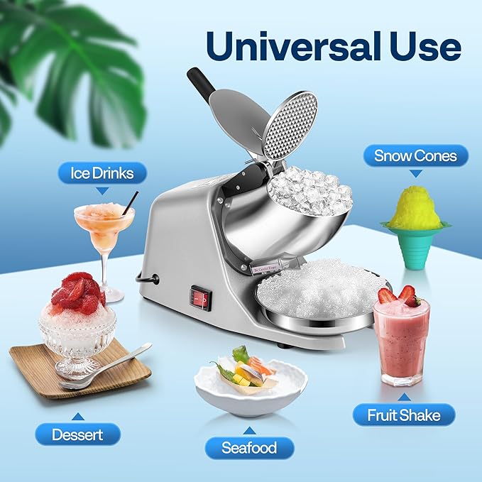 VIVOHOME Electric Ice Crusher Shaver 4 Blades Snow Cone Maker Machine Silver 210lbs/hr with Ice Pick for Home and Commercial Use