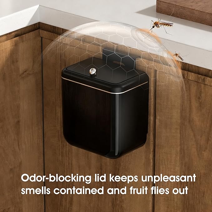Large 3.2 Gallon Compost Bin, Under Sink Trash Can with Lid, Hanging Waste Cabinet for Office Kitchen Cupboard Bathroom Bedroom, Both Black