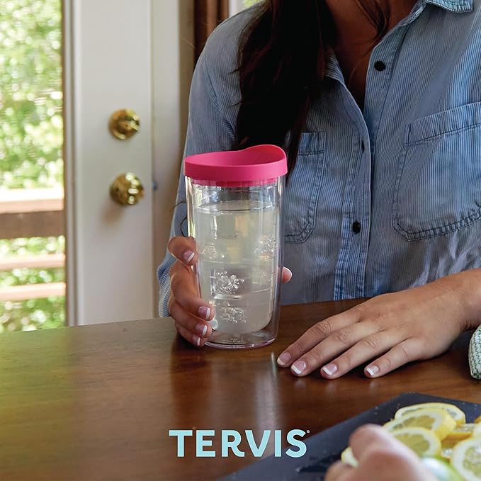 Tervis Clear & Colorful Lidded Made in USA Double Walled Insulated Tumbler Travel Cup Keeps Drinks Cold & Hot, 16oz, Lime Green Lid