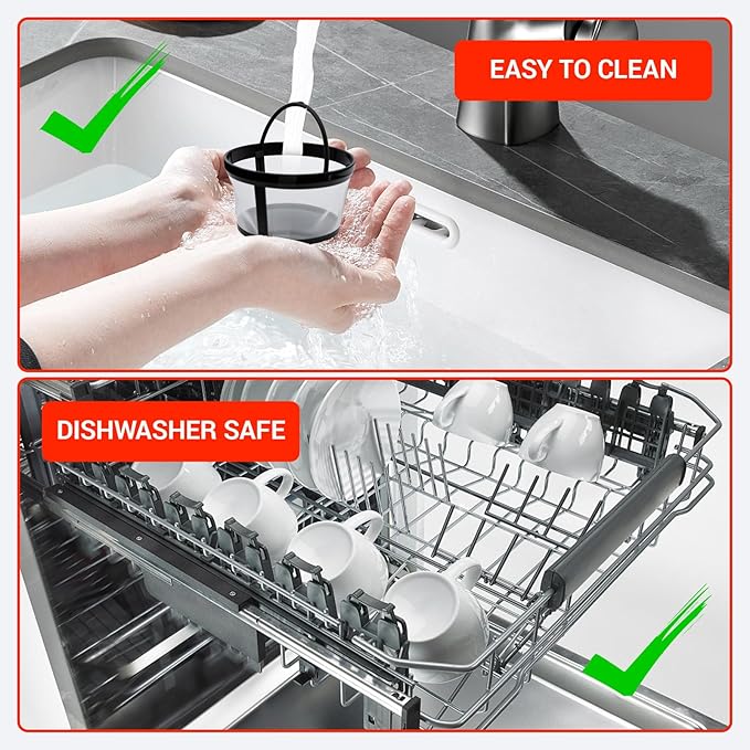 4 Pack Reusable Coffee Filter Basket with Handle Compatible with Mr. Coffee 4-5 Cup Coffee Makers Universal Replacement Nylon Mesh Filters for Most Coffeemakers and Brewers