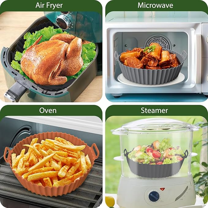 Komzon 3 Pack Air Fryer Silicone Liners, 8Inch Airfryer Liners, Air Fryer Basket Liners, Reusable Food Grade Air Fryer Basket Pots Oven Liner Baking Tray, Air Fryer Silicone Mat Accessories Kitchen