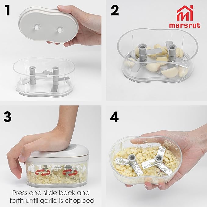 Garlic Dicer Push Chopper, Manual Hand Press Picador De Ajo, Food Mincer Cutter Slicer for Onion Vegetable Chili Peppers Fruits, Small Portable Handheld Easy Processor Shredder for Household Kitchen