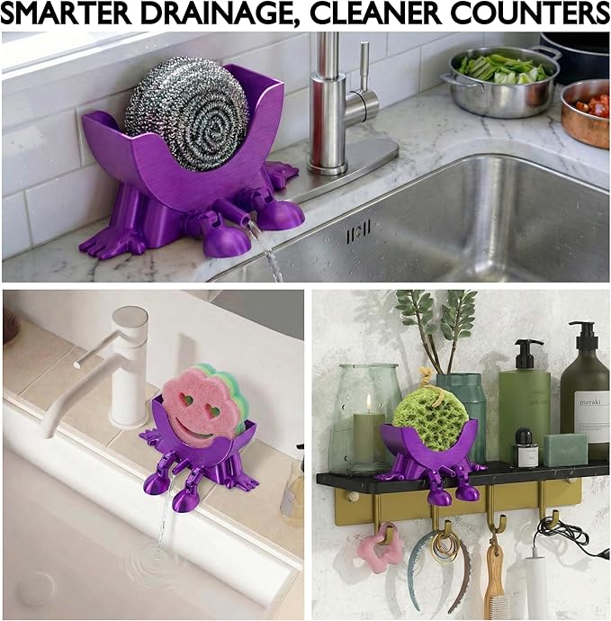 Cute Hanging Sponge Holder with Drainage & Legs, 3D Printed Funny Sink Stand for Round Sponges, Aesthetic Kitchen Sink Edge Organizer, Countertop Decor, Quick-Drying Storage Cleaning Gadget