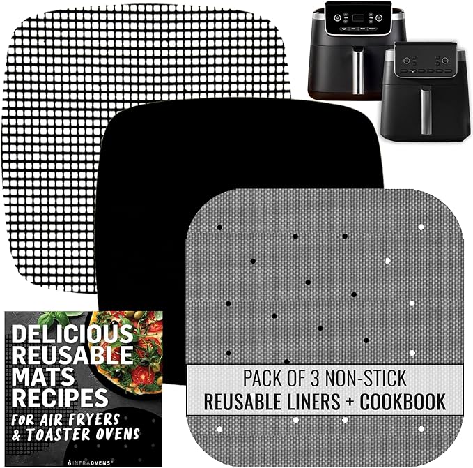 INFRAOVENS Air Fryer Reusable Liners for Ninja AF141 Air Fryer Pro 4-in-1 5qt, PowerXL Grill, AF181 Pro XL 6-in-1 6.5qt Accessories with Cooking Recipes, Non Disposable Replacement for Parchment Paper
