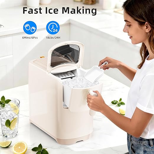 Antarctic Star Portable Countertop Ice Maker with Self-Cleaning, 18Lbs/24H, One-Touch Operation, Ice Scoop for Home, Kitchen, Office(White)