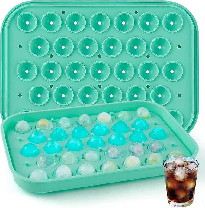 Circle Ice Cube Tray with Lid,1Pack Small Round Ice Trays for Freezer,33 Cavity Silicone Small Round Ice Cube Mold for Chilling Drink,Whiskey,Cocktails(0.8Inch,Green)