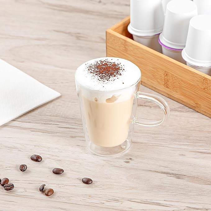 Restaurantware Glass Espresso Cups 5 Count 12 Ounces Borosilicate Double Wall Glass Coffee Mugs Insulated Clear Tea Drinkware for Hot or Cold Beverages