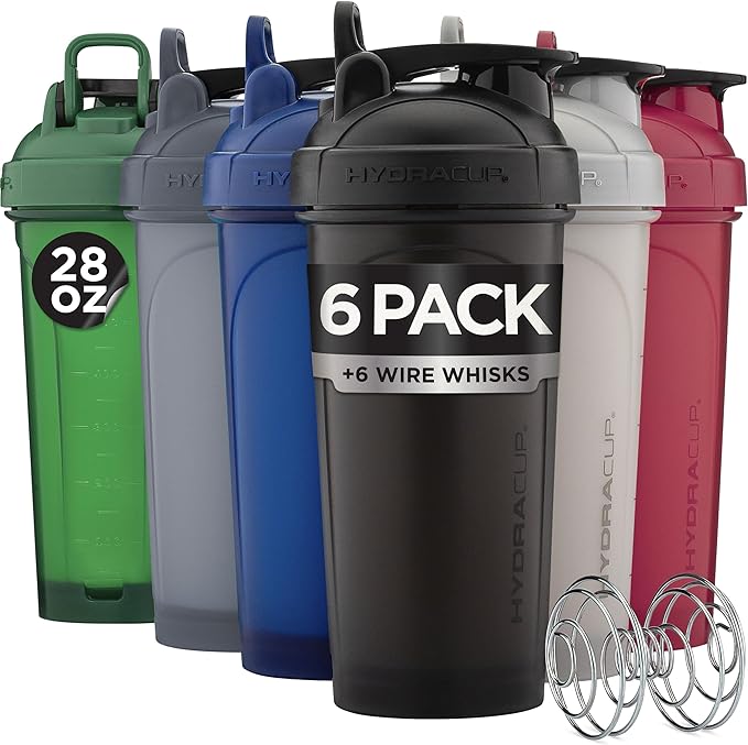 Hydra Cup 6 Pack 28 oz Protein Shaker Bottles for Protein Mixes with Whisk Ball, Leak-Proof Shaker Cups for Protein Shakes, BPA-Free with Carry Handle