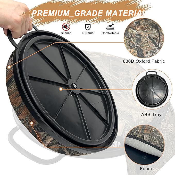 MDSTOP Heated 5 Gallon Bucket Seat, 360-Degree Swivel Bucket Seat Lid, Waterproof Top Seat Foam Cushion for Dove Duck Hunting, Ice Fishing, Baseball, Gardening, Camping（No Power Bank）