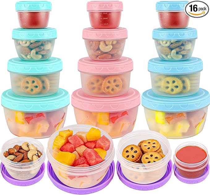 16PCS Food Storage Containers with Lids, Meal Prep Reusable Kids Lunch Containers, Dishwasher Safe & BPA Free Plastic Snack Salad Dressing Containers to go With Leak-Proof Screw-On Top for Lunch