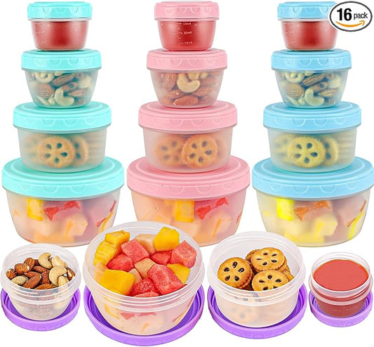 16PCS Food Storage Containers with Lids, Meal Prep Reusable Kids Lunch Containers, Dishwasher Safe & BPA Free Plastic Snack Salad Dressing Containers to go With Leak-Proof Screw-On Top for Lunch
