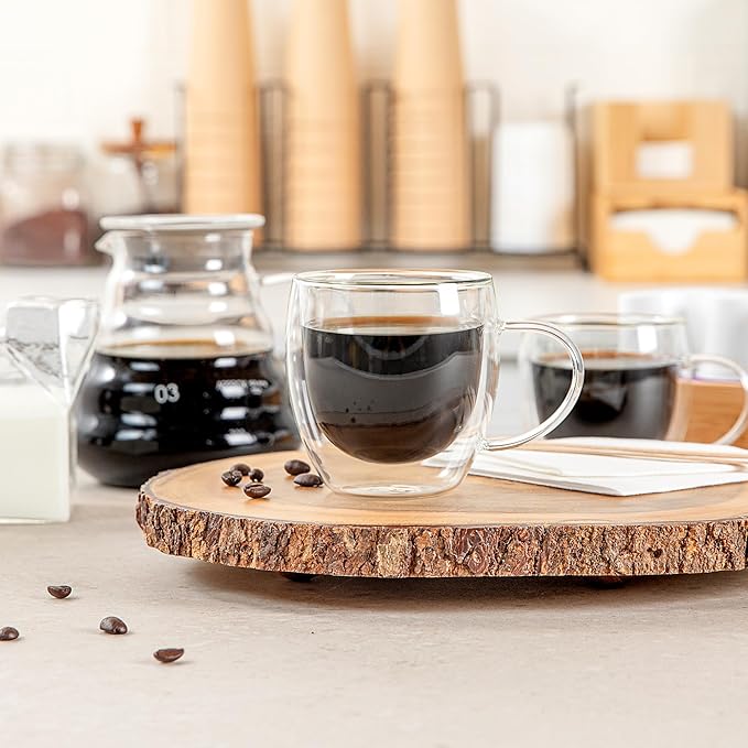 Restaurantware Coffee Cup 12 Pack of 8.45 oz Insulated Double-Wall with Handle Glass Borosilicate Coffee Cup Espresso Shot Dishwasher Safe For Hot Drinks