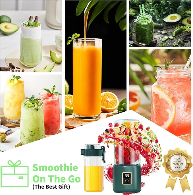 Portable Blender, Mini Blender，small blender for smoothies, 12 Blades Perfect for Blending, Small, Convenient, Multifunctional, with Digital Touch Screen, Suitable for Family Travel (olive green)