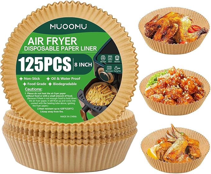 Air Fryer Disposable Paper Liner, Non-Stick Round Parchment, AirFryer Accessories, Oil Proof, Water Proof, Cooking Baking Roasting Filter for Microwave Oven Frying Pan(125PCS, 8inch)