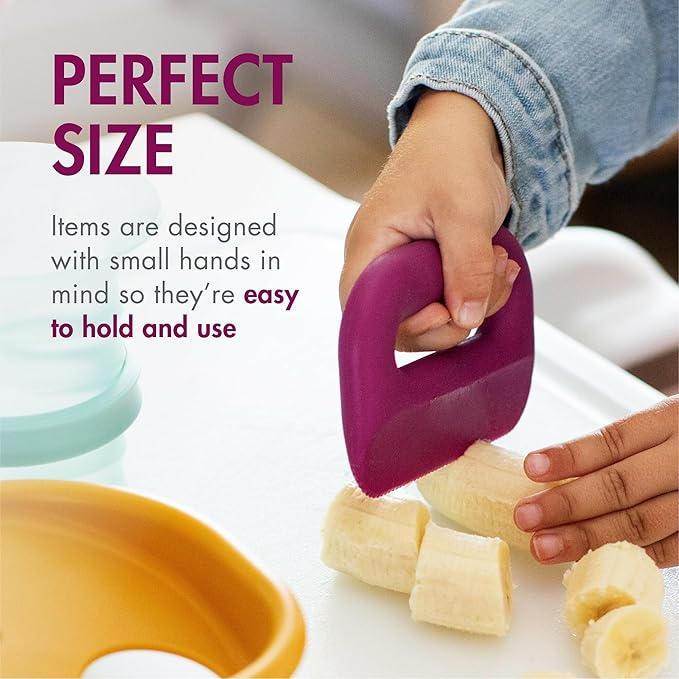 Boon Intro Toddler Food Prep Set - Kids' Kitchen Tools - 5 Unique Toddler Kitchen Accessories Includes Spatula, Egg Cracker, Chopper, Measuring Cup, Bowl - Ages 3+ Years