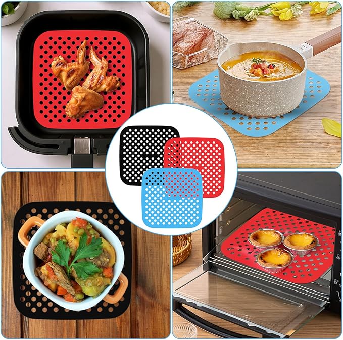 3pcs Silicone Air Fryer Liner, 7.5 Inch Square Silicone Air Fryer Liners, Easy to Clean Airs Fryers Accessories, 3Colors