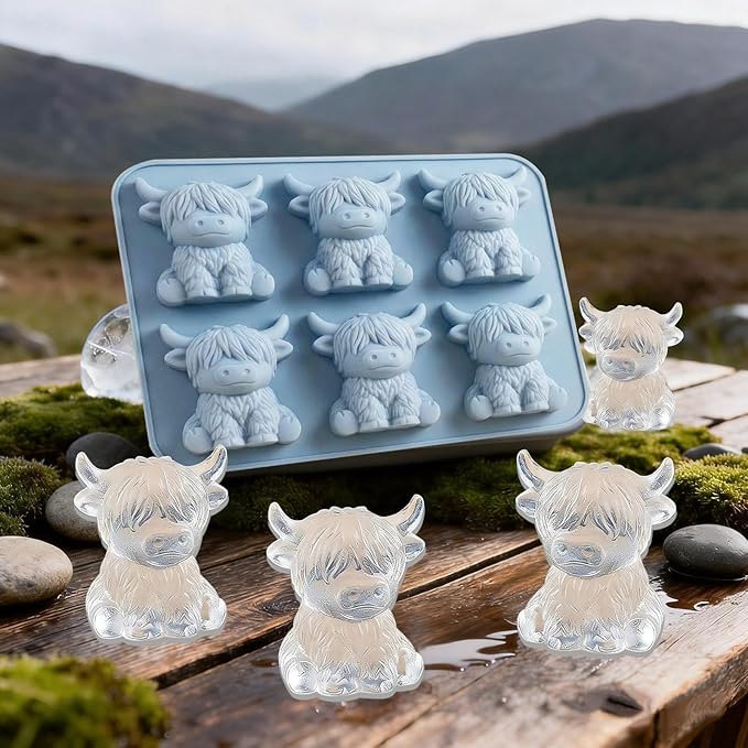 Mini Highland Cow Ice Cube Mold, Cute 3D Silicone Cow Ice Cube Tray, Reusable Cattle Shaped Ice Mold for Cow Lovers, Parties & Bar Decor (1PCS)