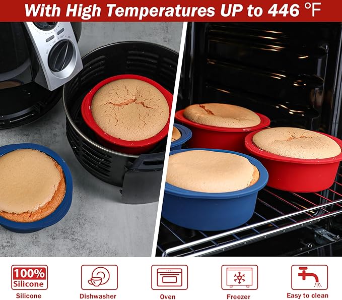 Webake 5 inch Cake Pan for Baking Nonstick Round Cake Pans, LFGB Platinum Silicon Air Fryer Baking Pan Set of 4