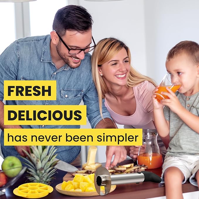 CUNSENR Premium Pineapple Corer and Slicer Tool - Pineapple Cutter with Sharp Serrated Tips - Easy to Use & Clean - Stainless Steel Core Remover for Pineapple - Slice and Core Fruits with Ease(Black)