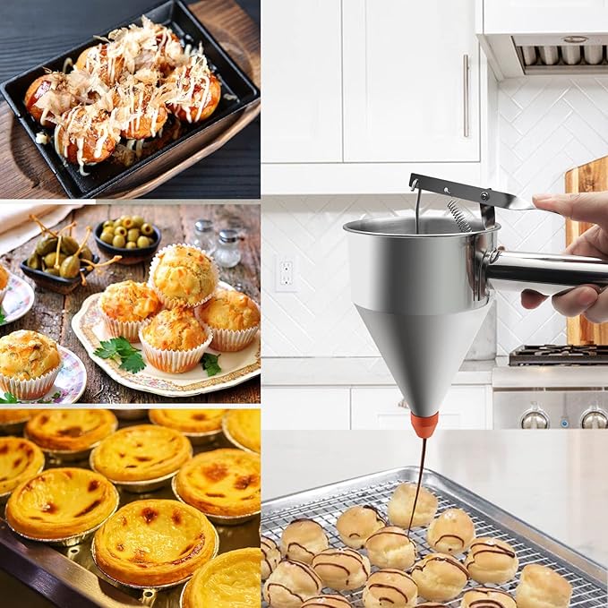 20oz Pancake Batter Dispenser, Stainless Steel Funnel Cake Dispenser with Stand Heavy Duty Baking Tool for Cupcake Waffles Cakes, Caliber: 0.31"/0.47"/0.55"/0.67"