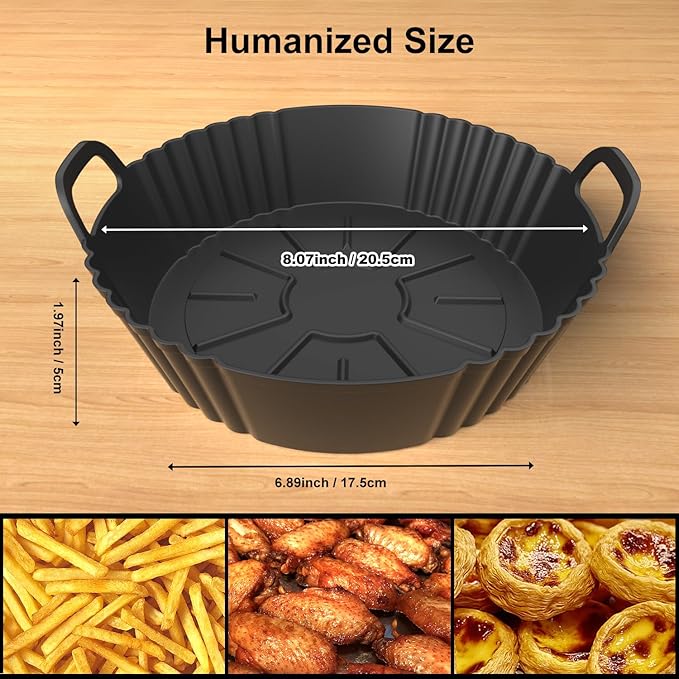 Round Silicone Air Fryer Liners 2 Pack for Ninja AF101 & AF161 Reusable Silicone Liner for 4-5.3QT, Air Fryer Accessories, Compatible with Ninja, COSORI, Tefal, Bear, Chefman