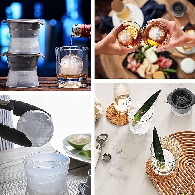 4PCS Small Sphere Ice Mold - Makes about 5CM (1.96") Crystal Clear Ice Balls,Silicone Reusable Ice Cube Trays for Whiskey, Bourbon, Cocktails & Home Bars