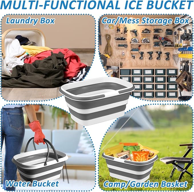 2 Pack Ice Buckets for Parties, Foldable Beverage Tub, Collapsible Ice Bucket for Wine/Beer/Champagne, Large Beer Ice Buckets Drink Cooler, Space Saving Ice Storage Tub Ice Cube Bin (8.5L*2)