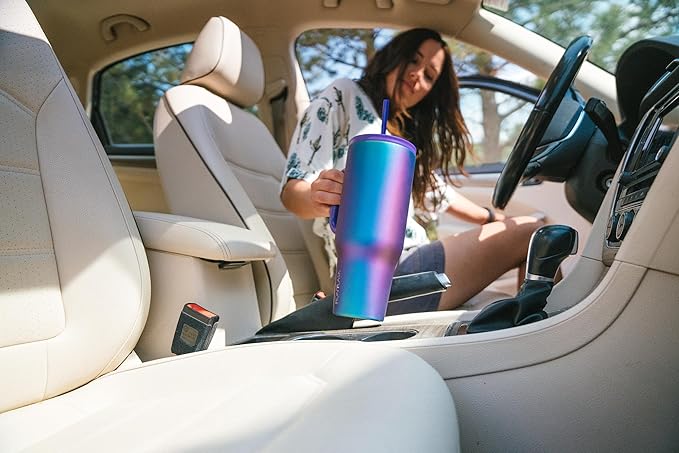IRON °FLASK Co-Pilot Insulated Mug w/Straw & Flip Cap Lids - Cup Holder Bottle for Hot, Cold Drink - Leak-Proof - Water, Coffee Portable Travel Mug - Dark Night, 40 Oz